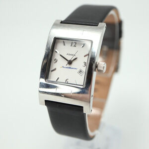 Fossil Arkitekt Womens Tank Watch 24mm Date Logo Dial PR-5169 Black Leather